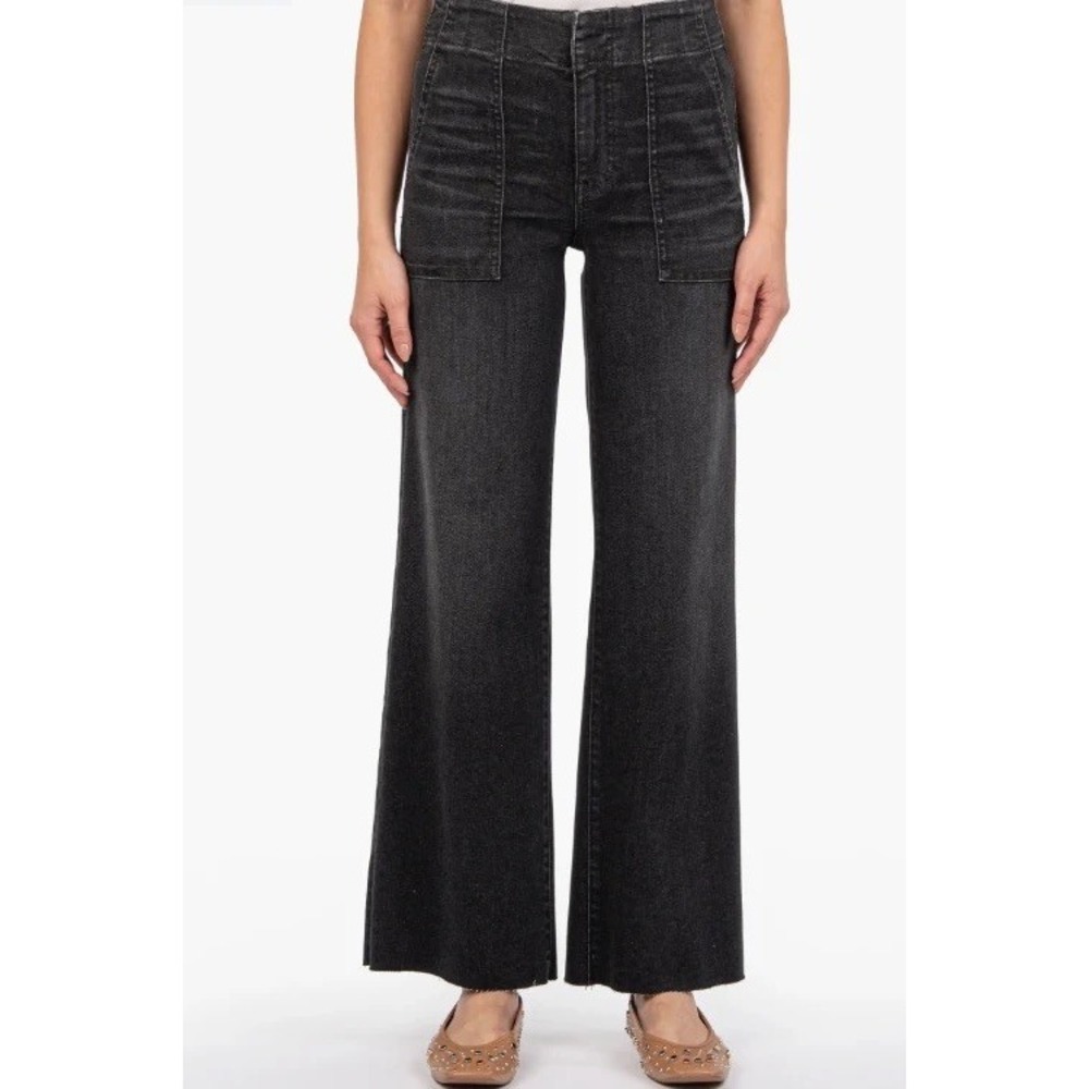 KUT from the Kloth Meg Wide Leg High Rise Patch Pocket Jeans Black Size 8